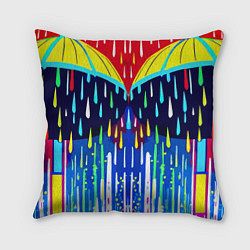Подушка квадратная Два зонтика под дождём - нейросеть, цвет: 3D-принт