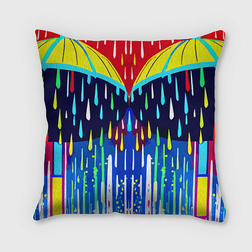 Подушка квадратная Два зонтика под дождём - нейросеть / 3D-принт – фото 1