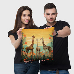 Подушка квадратная Три жирафа в стиле фолк-арт, цвет: 3D-принт — фото 2