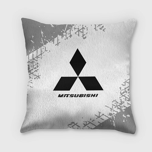 Подушка квадратная Mitsubishi speed на светлом фоне со следами шин / 3D-принт – фото 1