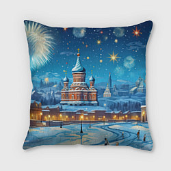 Подушка квадратная Новогодняя Москва, цвет: 3D-принт