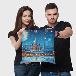 Подушка квадратная Новогодняя Москва, цвет: 3D-принт — фото 2