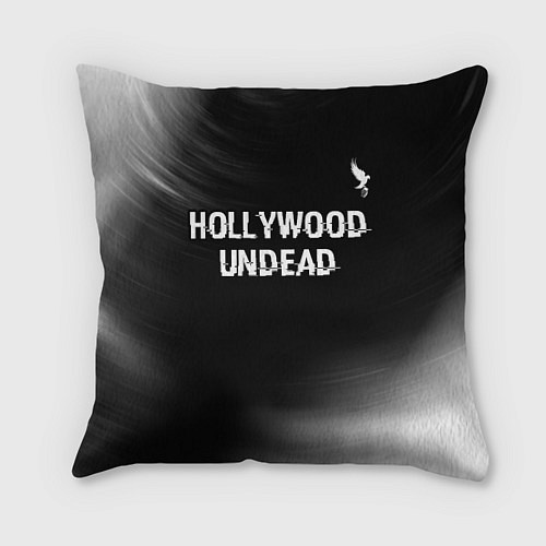 Подушка квадратная Hollywood Undead glitch на темном фоне посередине / 3D-принт – фото 1