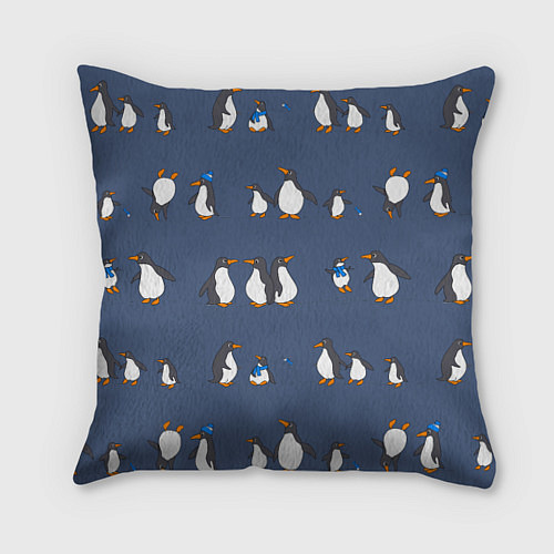 Подушка квадратная Забавное семейство пингвинов / 3D-принт – фото 1