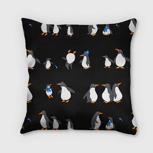 Подушка квадратная Веселая семья пингвинов / 3D-принт – фото 1
