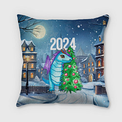 Подушка квадратная Дракон у новогодней елки 2024
