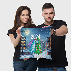 Подушка квадратная Дракон у новогодней елки 2024, цвет: 3D-принт — фото 2