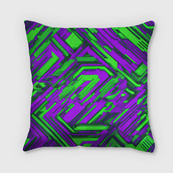Подушка квадратная Кибкрпанк полосы фиолетовые и зелёные, цвет: 3D-принт
