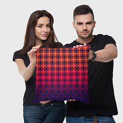 Подушка квадратная Паттерн стилизованные цветы оранж-фиолетовый, цвет: 3D-принт — фото 2