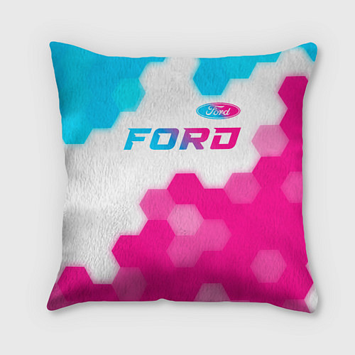 Подушка квадратная Ford neon gradient style посередине / 3D-принт – фото 1