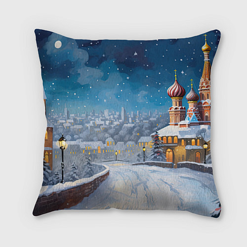 Подушка квадратная Москва новый год / 3D-принт – фото 1