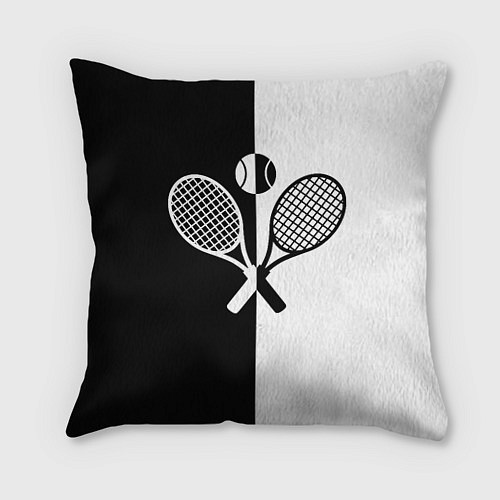 Подушка квадратная Теннис - чёрно белое / 3D-принт – фото 1