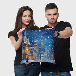 Подушка квадратная Новогоднее настроение город, цвет: 3D-принт — фото 2