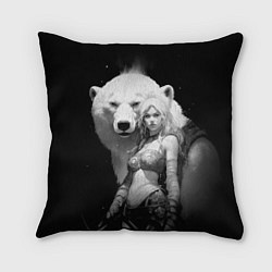 Подушка квадратная Блондинка с большим белым медведем, цвет: 3D-принт