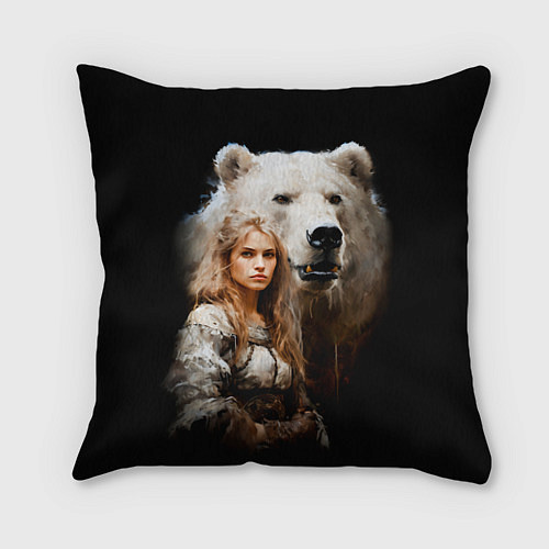 Подушка квадратная Славянка с большим белым медведем / 3D-принт – фото 1