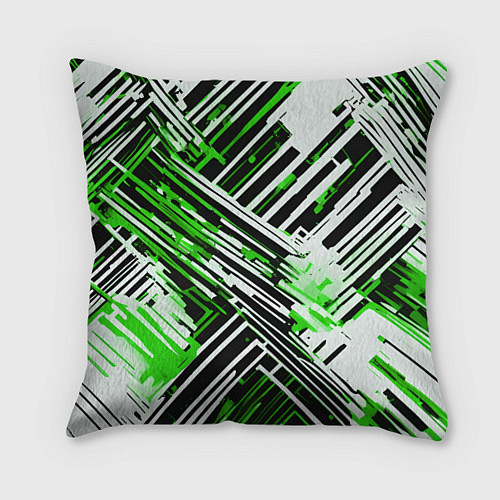 Подушка квадратная Киберпанк линии белые и зелёные / 3D-принт – фото 1