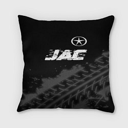 Подушка квадратная JAC speed на темном фоне со следами шин посередине, цвет: 3D-принт