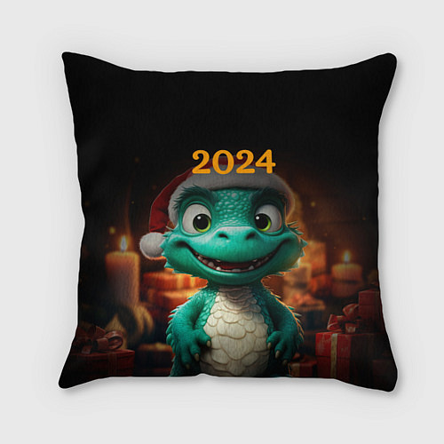 Подушка квадратная Зеленый дракон 2024 / 3D-принт – фото 1