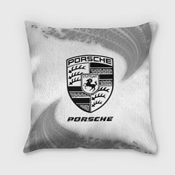 Подушка квадратная Porsche speed на светлом фоне со следами шин