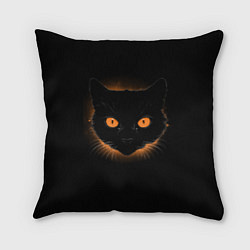 Подушка квадратная Портрет черного кота в оранжевом свечении, цвет: 3D-принт