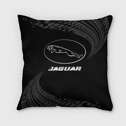 Подушка квадратная Jaguar speed на темном фоне со следами шин