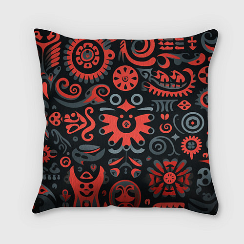 Подушка квадратная Красно-черный узор в славянском стиле / 3D-принт – фото 1