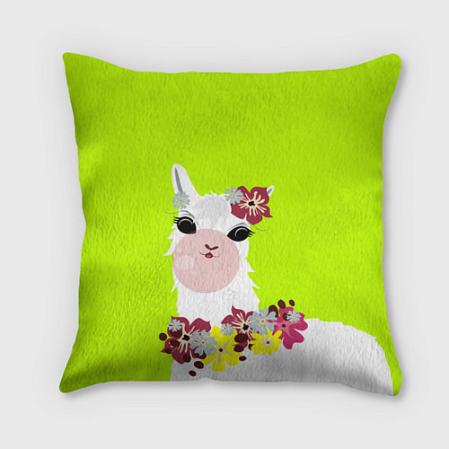 Подушка квадратная Лама - альпака в венке / 3D-принт – фото 1