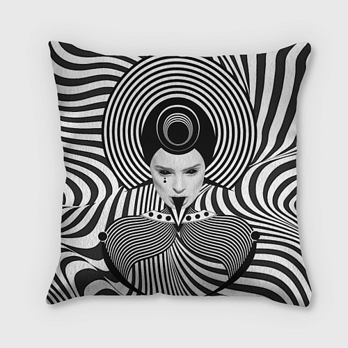 Подушка квадратная Чёрно белый портрет девушки оптическая иллюзия / 3D-принт – фото 1