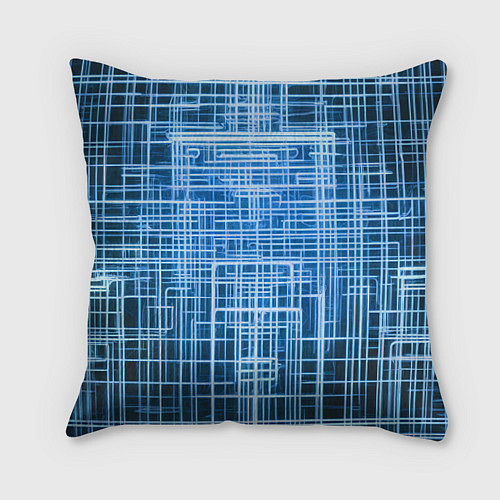 Подушка квадратная Синие неоновые полосы киберпанк / 3D-принт – фото 1