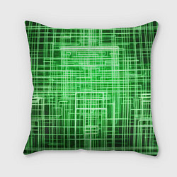 Подушка квадратная Зелёные неоновые полосы киберпанк