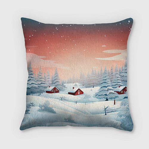 Подушка квадратная Погружение в зимнюю атмосферу / 3D-принт – фото 1