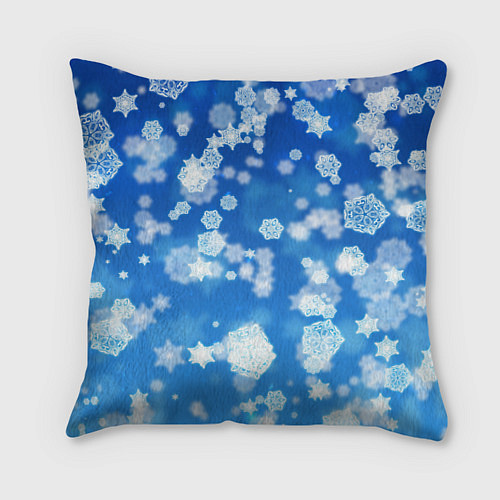 Подушка квадратная Декоративные снежинки на синем / 3D-принт – фото 1