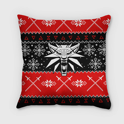 Подушка квадратная The Witcher christmas sweater / 3D-принт – фото 1