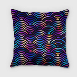 Подушка квадратная Разноцветные волны-чешуйки, цвет: 3D-принт