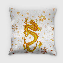 Подушка квадратная Золотой дракон в снежинках