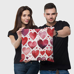 Подушка квадратная Паттерн акварельные сердечки, цвет: 3D-принт — фото 2