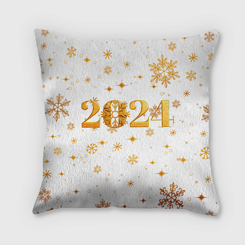 Подушка квадратная Новый 2024 год - золотой / 3D-принт – фото 1