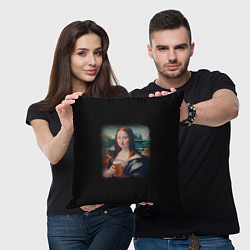 Подушка квадратная Мона Лиза с пивком, цвет: 3D-принт — фото 2
