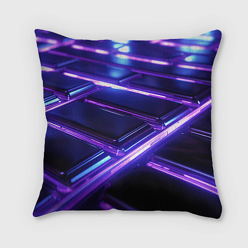 Подушка квадратная Фиолетовые неоновые плиты / 3D-принт – фото 1