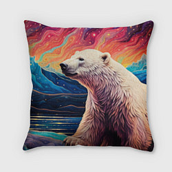Подушка квадратная Белый медведь на фоне северного сияния, цвет: 3D-принт
