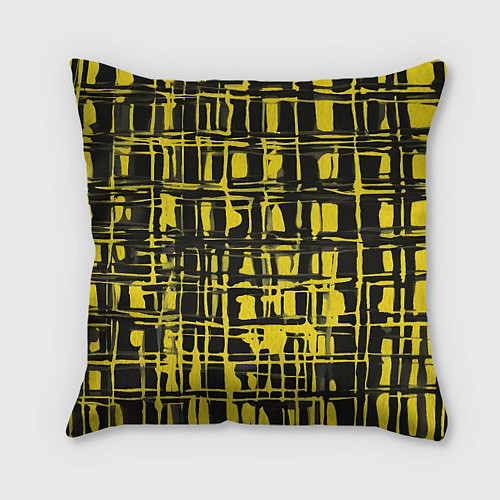 Подушка квадратная Смазанная краска чёрная и жёлтая / 3D-принт – фото 1