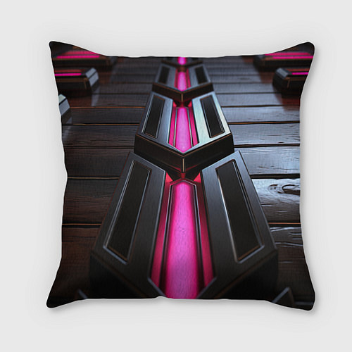 Подушка квадратная Розовые неоновые вставки в черной конструкции / 3D-принт – фото 1