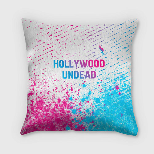 Подушка квадратная Hollywood Undead neon gradient style посередине / 3D-принт – фото 1