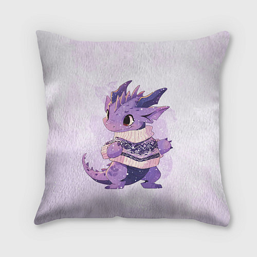 Подушка квадратная Милый фиолетовый дракон / 3D-принт – фото 1