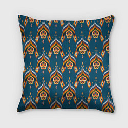 Подушка квадратная Узбекская имитация ткани икат - синий орнамент