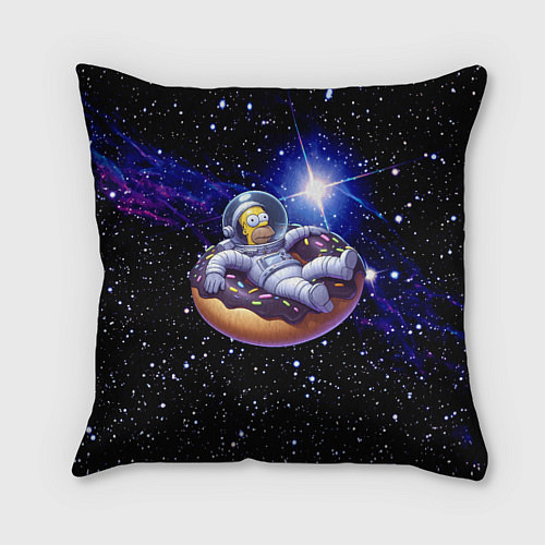 Подушка квадратная Космонавт Гомер Симпсон на пончике - нейросеть / 3D-принт – фото 1
