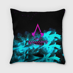Подушка квадратная Assassins Creed flame neon, цвет: 3D-принт