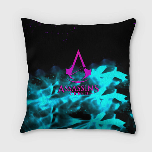 Подушка квадратная Assassins Creed flame neon / 3D-принт – фото 1