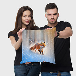 Подушка квадратная Лиса на зимней охоте, цвет: 3D-принт — фото 2