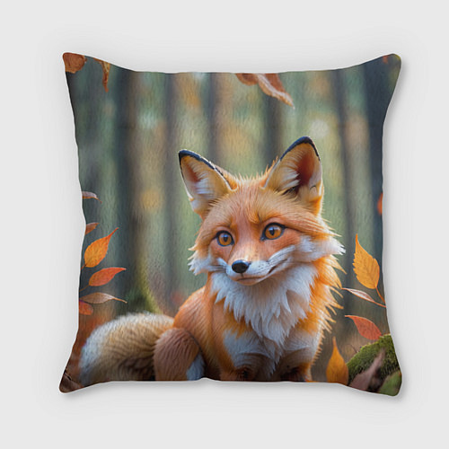 Подушка квадратная Портрет лисы в осеннем лесу / 3D-принт – фото 1